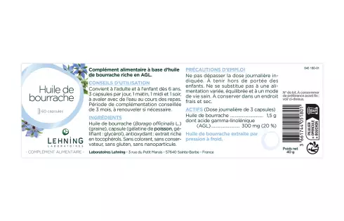 Promo DUO Huile de bourrache en capsules - Laboratoires Lehning