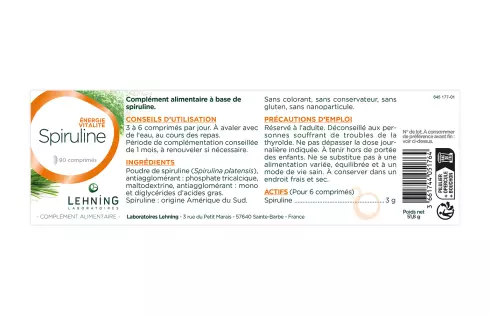 4 spiruline, cure 2 mois - Laboratoires Lehning