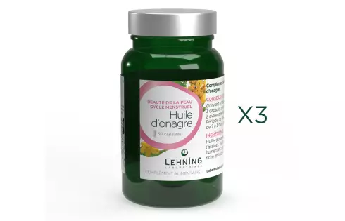 3 Huiles d'onagre en capsules, cure 2 mois - Laboratoires Lehning