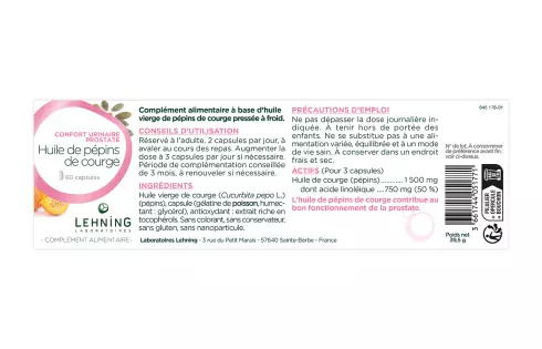 Promo DUO Huile de pépins de courge en capsules - Laboratoires Lehning