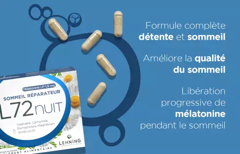 L72NUIT - Gélules Mélatonine à Libération Prolongée pour un Sommeil Réparateur - L72 NUIT
