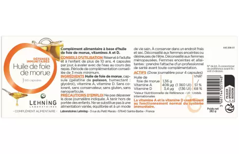 Huile de foie de morue en capsules - Laboratoires Lehning