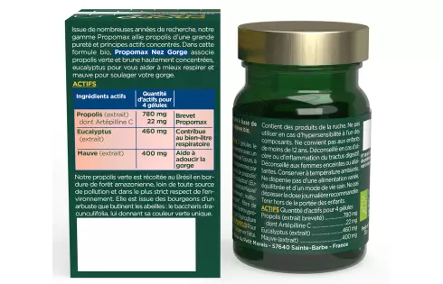 Propomax Nez Gorge - Gélules Propolis Verte et Brune Bio