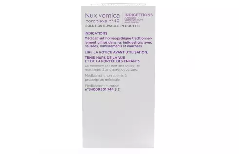 NUX VOMICA COMPLEXE N°49 Médicament homéopathique indigestion - Laboratoires Lehning