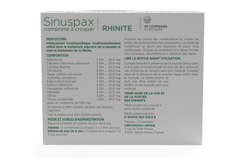 Sinuspax : Médicament Rhinite 60 Comprimés à Croquer